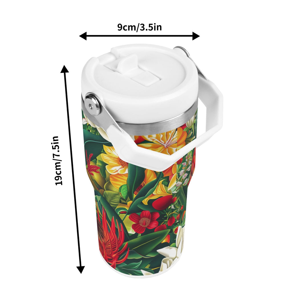 Personalised Native Australian Flowers 20oz Stainless Steel Tumbler Screw On Lid With Straw Personalised 20oz Tumbler with Top Handle Plants Printed Offshore