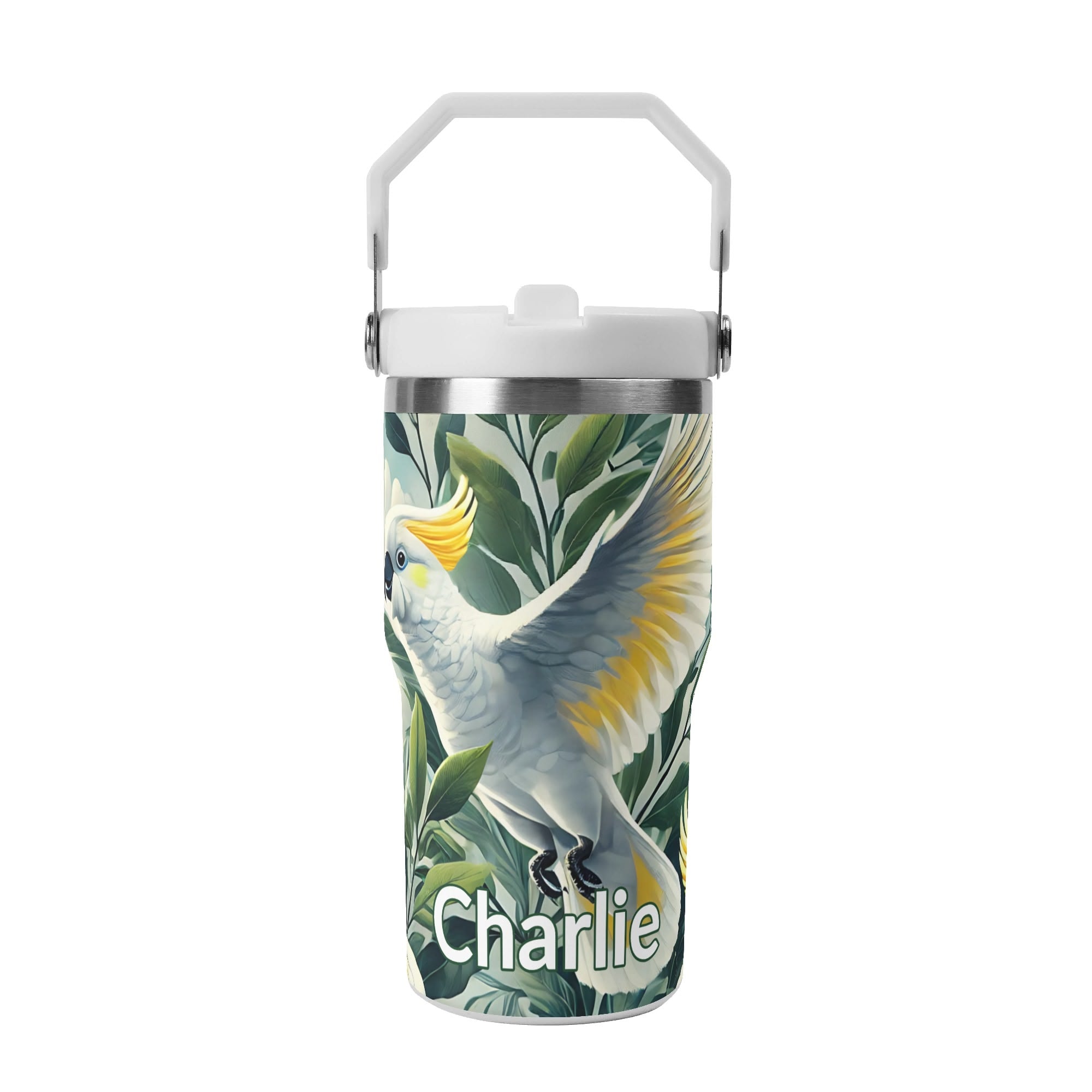 Personalised Cockatoo 20oz Stainless Steel Tumbler Screw On Lid With Straw Default Title Personalised 20oz Tumbler with Top Handle animal Printed Offshore