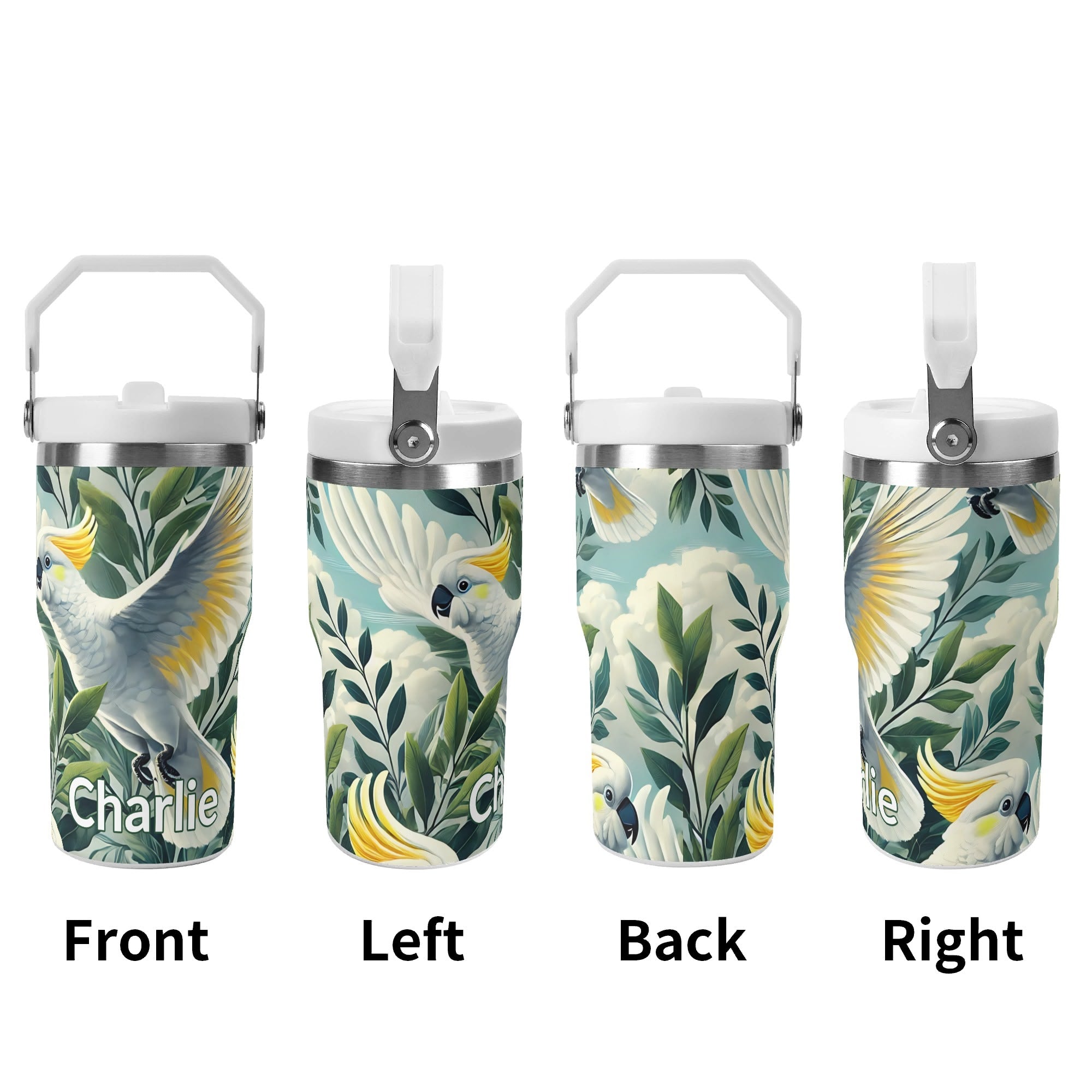 Personalised Cockatoo 20oz Stainless Steel Tumbler Screw On Lid With Straw Personalised 20oz Tumbler with Top Handle animal Printed Offshore