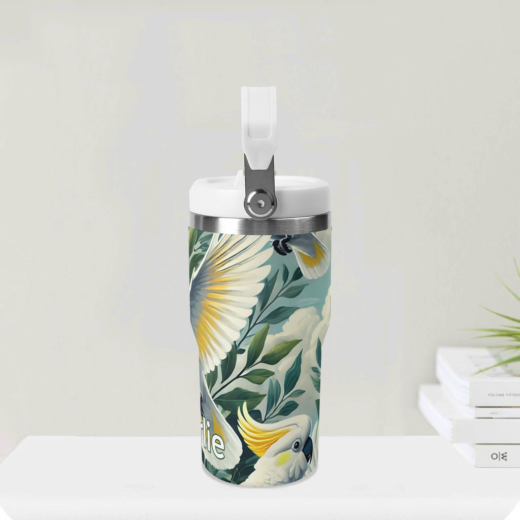 Personalised Cockatoo 20oz Stainless Steel Tumbler Screw On Lid With Straw Personalised 20oz Tumbler with Top Handle animal Printed Offshore