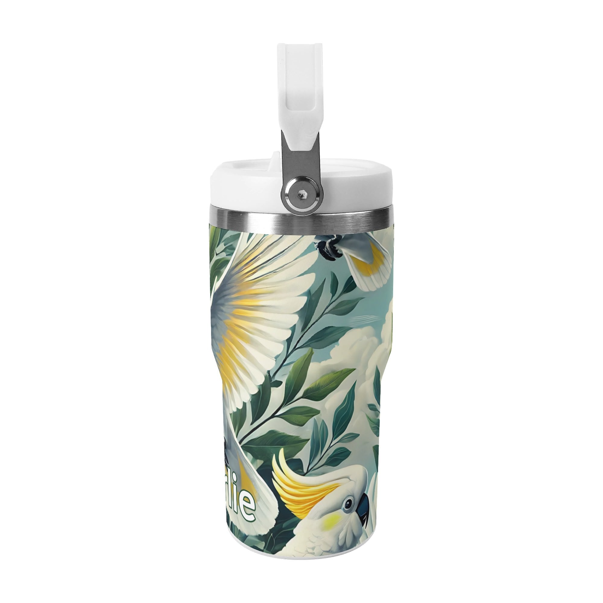 Personalised Cockatoo 20oz Stainless Steel Tumbler Screw On Lid With Straw Personalised 20oz Tumbler with Top Handle animal Printed Offshore