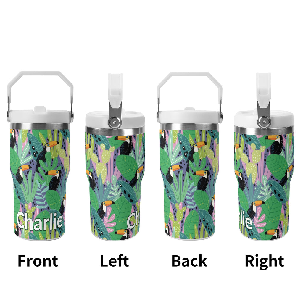 Personalised Bright Jungle Toucans 20oz Stainless Steel Tumbler Screw On Lid With Straw Personalised 20oz Tumbler with Top Handle animal Printed Offshore
