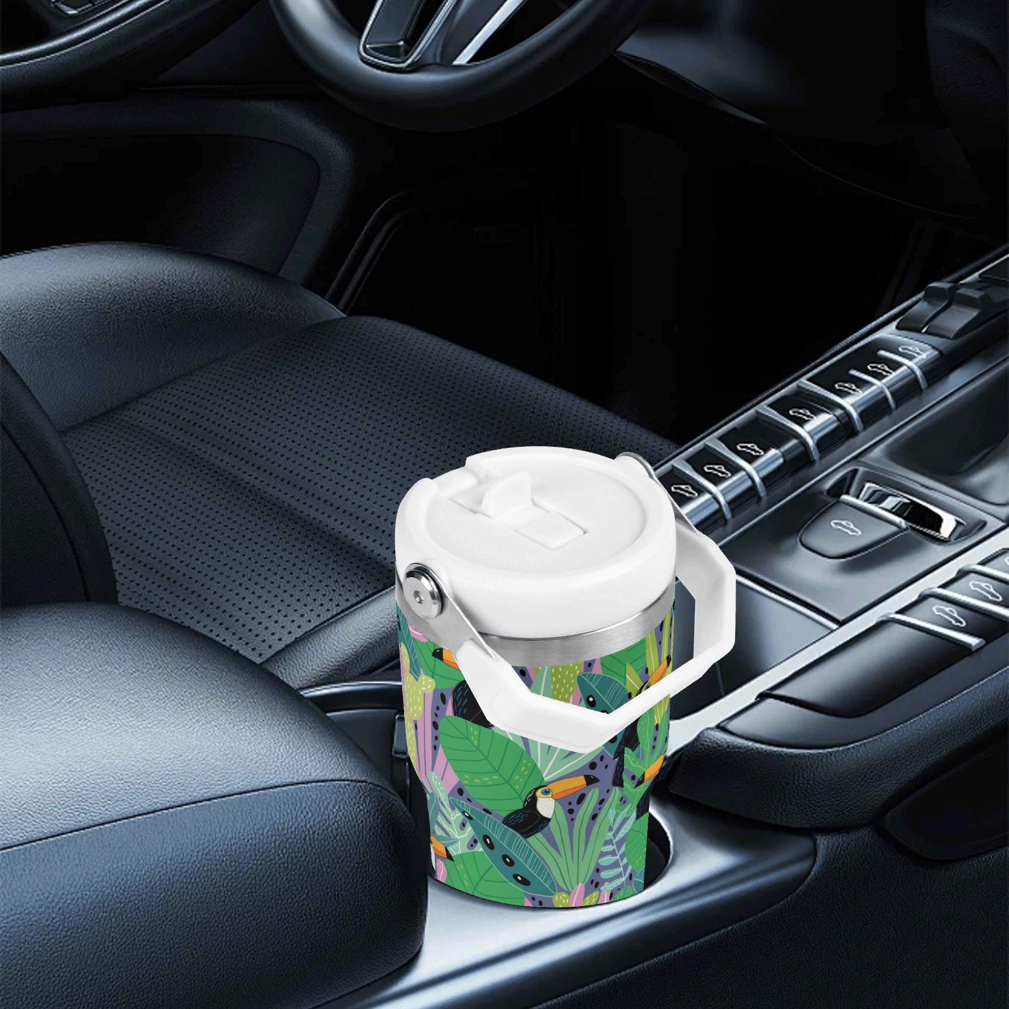 Personalised Bright Jungle Toucans 20oz Stainless Steel Tumbler Screw On Lid With Straw Personalised 20oz Tumbler with Top Handle animal Printed Offshore