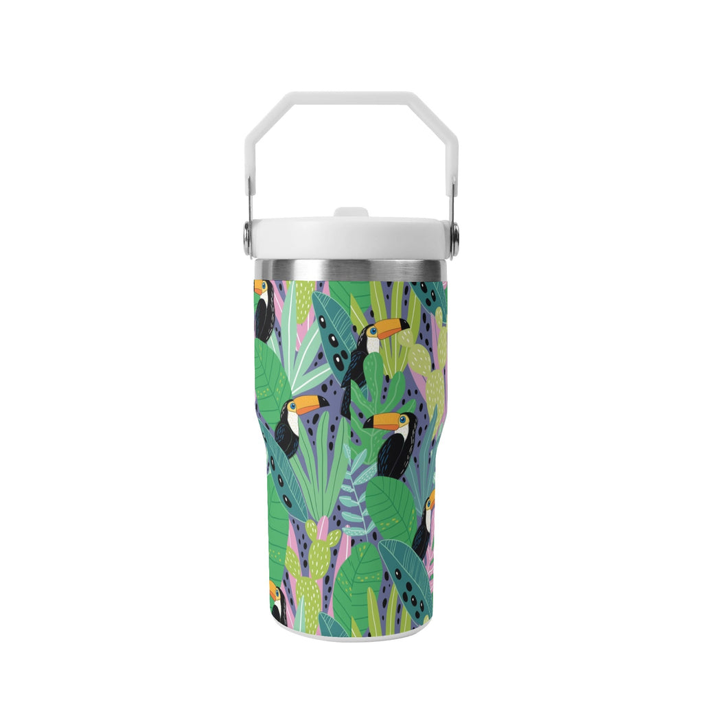 Personalised Bright Jungle Toucans 20oz Stainless Steel Tumbler Screw On Lid With Straw Personalised 20oz Tumbler with Top Handle animal Printed Offshore
