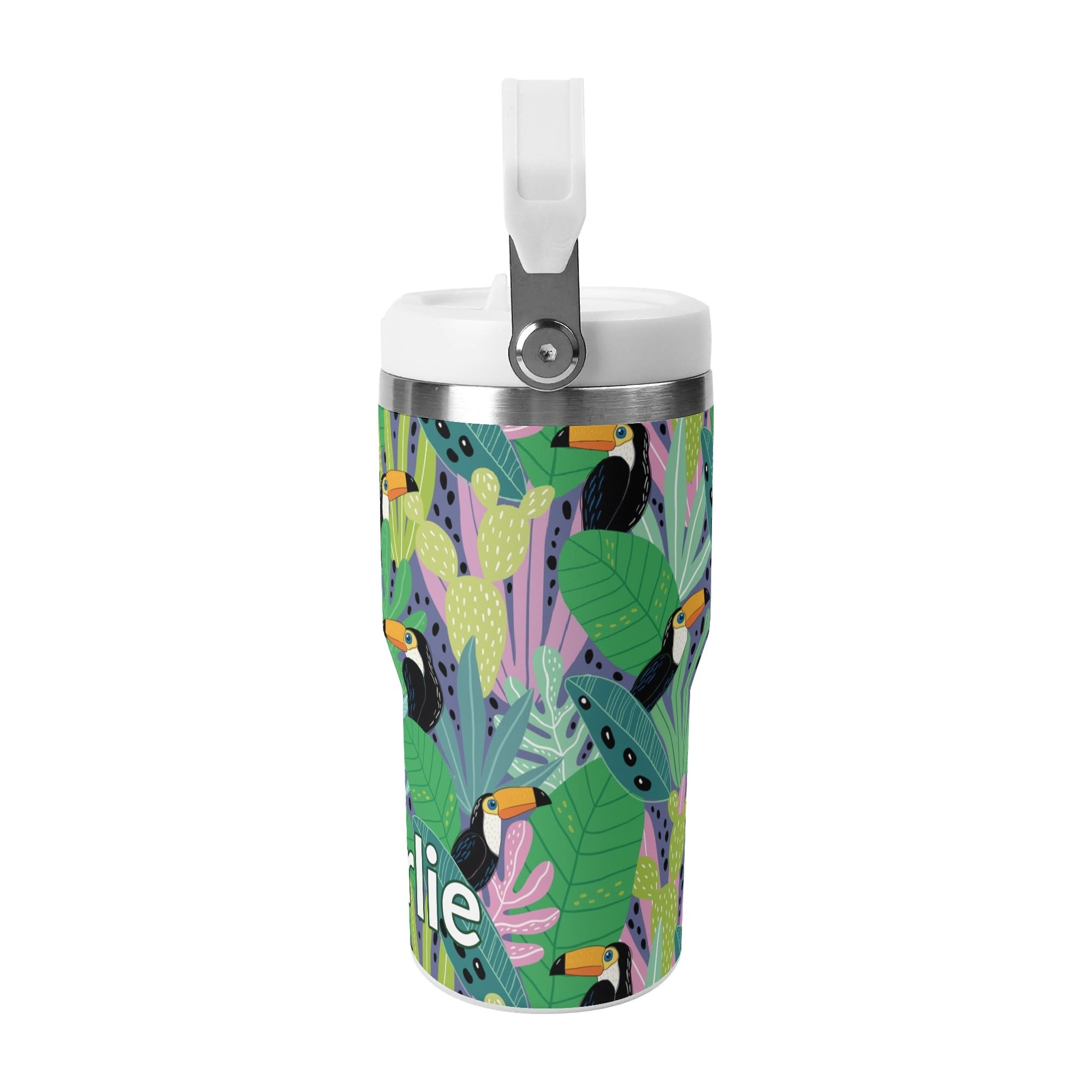 Personalised Bright Jungle Toucans 20oz Stainless Steel Tumbler Screw On Lid With Straw Personalised 20oz Tumbler with Top Handle animal Printed Offshore