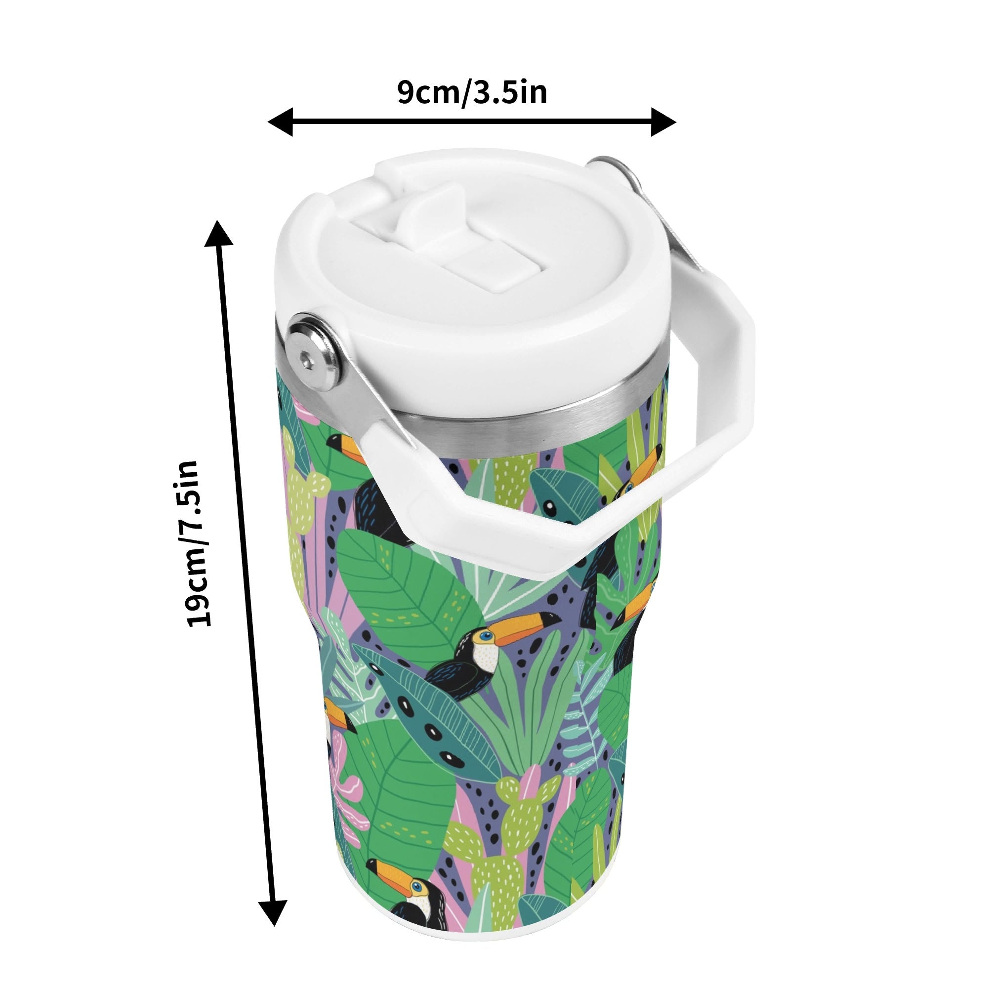Personalised Bright Jungle Toucans 20oz Stainless Steel Tumbler Screw On Lid With Straw Personalised 20oz Tumbler with Top Handle animal Printed Offshore