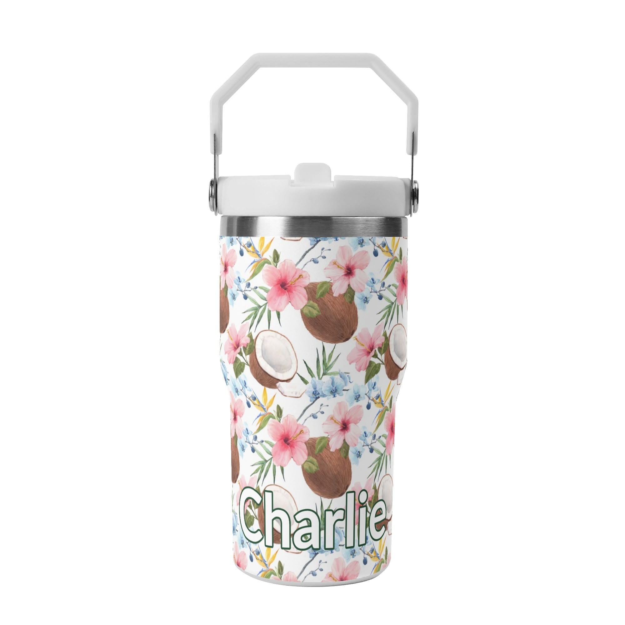 Personalised Coconuts 20oz Stainless Steel Tumbler Screw On Lid With Straw Default Title Personalised 20oz Tumbler with Top Handle Food Printed Offshore