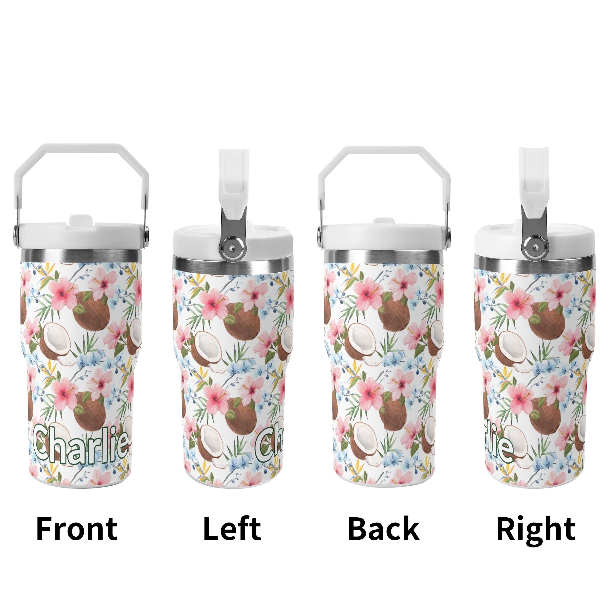 Personalised Coconuts 20oz Stainless Steel Tumbler Screw On Lid With Straw Personalised 20oz Tumbler with Top Handle Food Printed Offshore