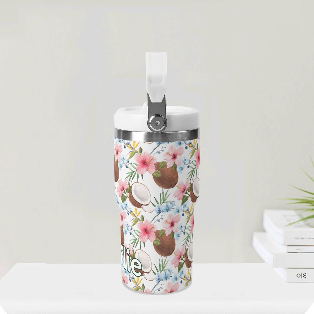 Personalised Coconuts 20oz Stainless Steel Tumbler Screw On Lid With Straw Personalised 20oz Tumbler with Top Handle Food Printed Offshore