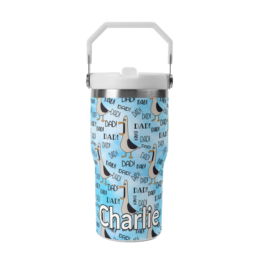 Personalised Dad Seagull 20oz Stainless Steel Tumbler Screw On Lid With Straw Default Title Personalised 20oz Tumbler with Top Handle animal Dad Printed Offshore