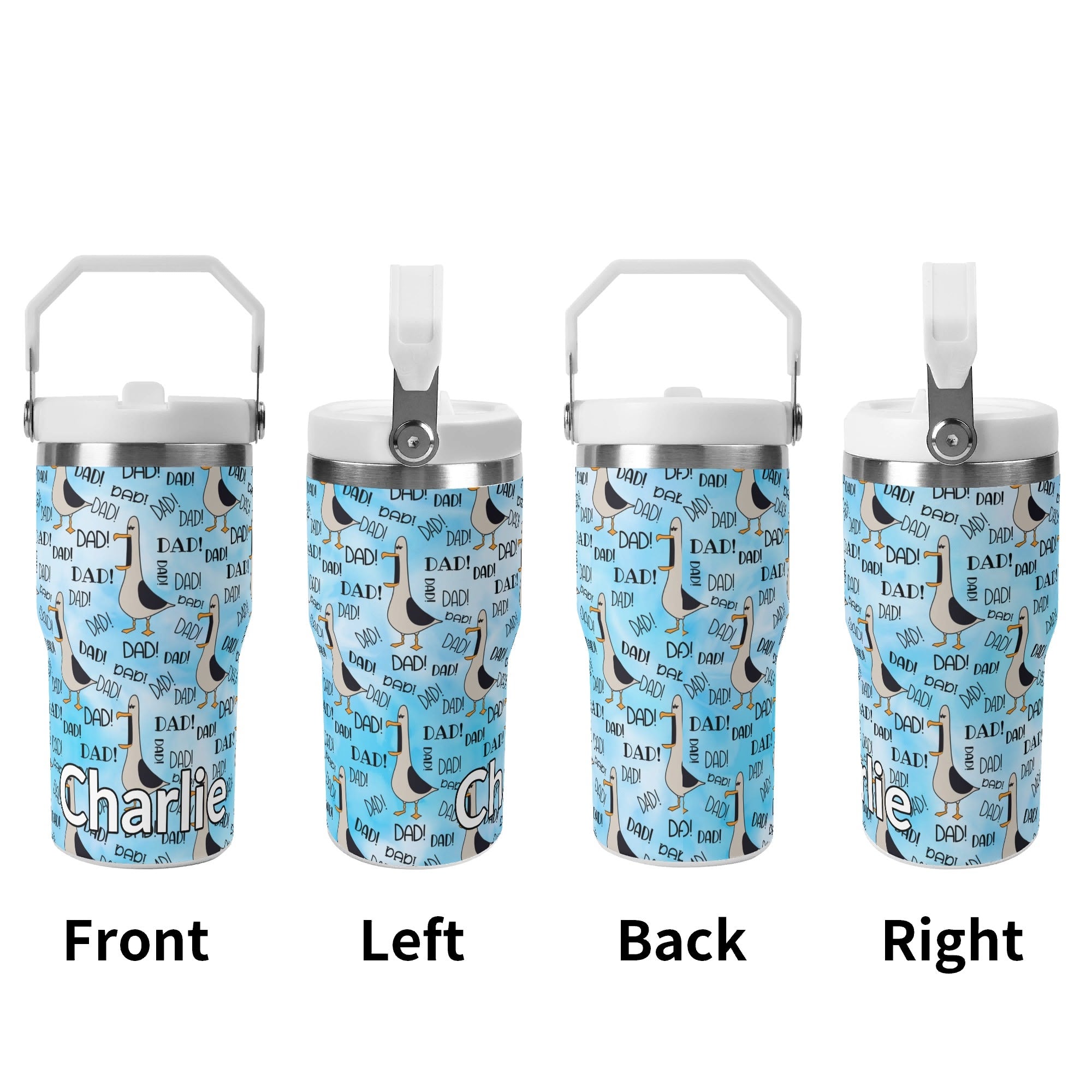 Personalised Dad Seagull 20oz Stainless Steel Tumbler Screw On Lid With Straw Personalised 20oz Tumbler with Top Handle animal Dad Printed Offshore