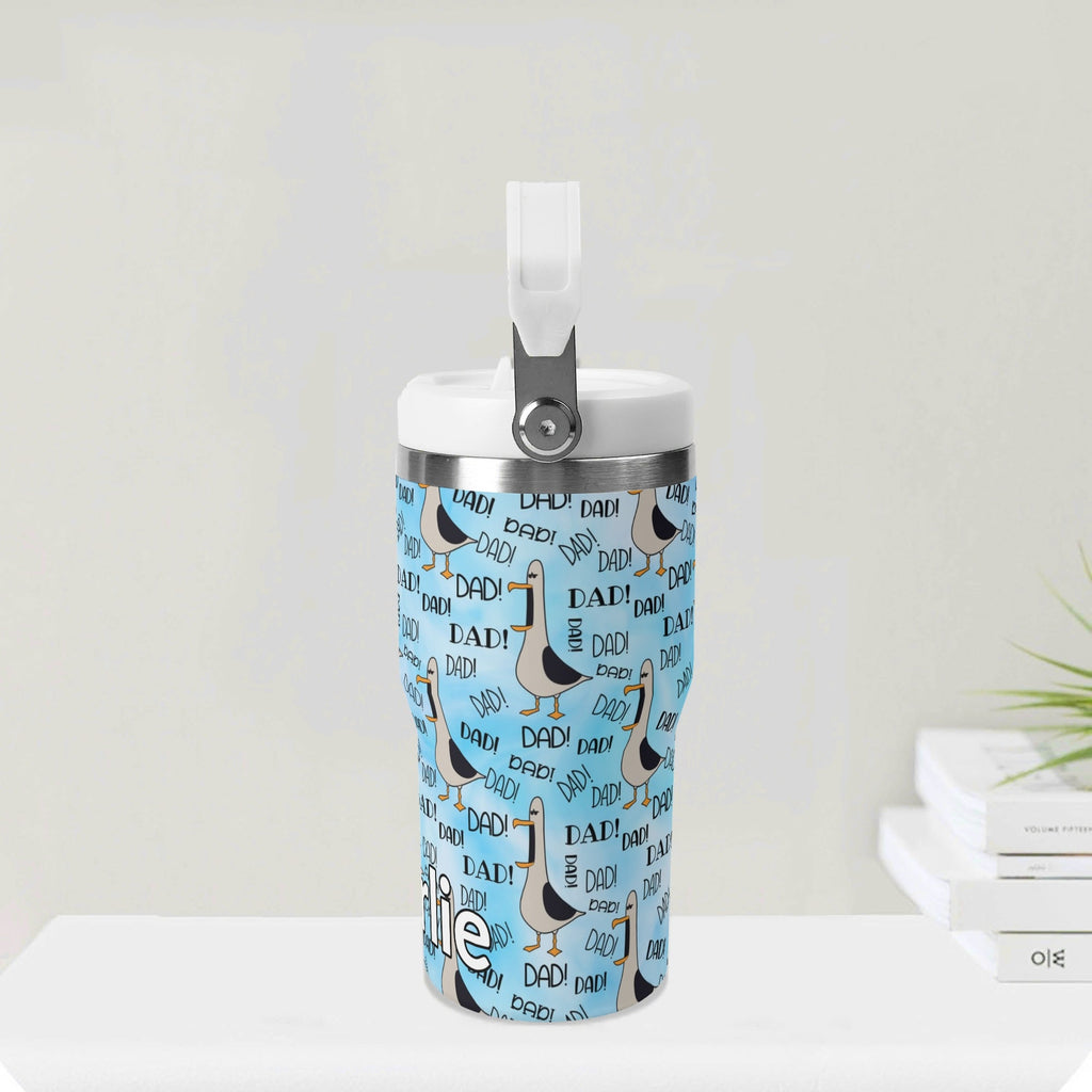 Personalised Dad Seagull 20oz Stainless Steel Tumbler Screw On Lid With Straw Personalised 20oz Tumbler with Top Handle animal Dad Printed Offshore