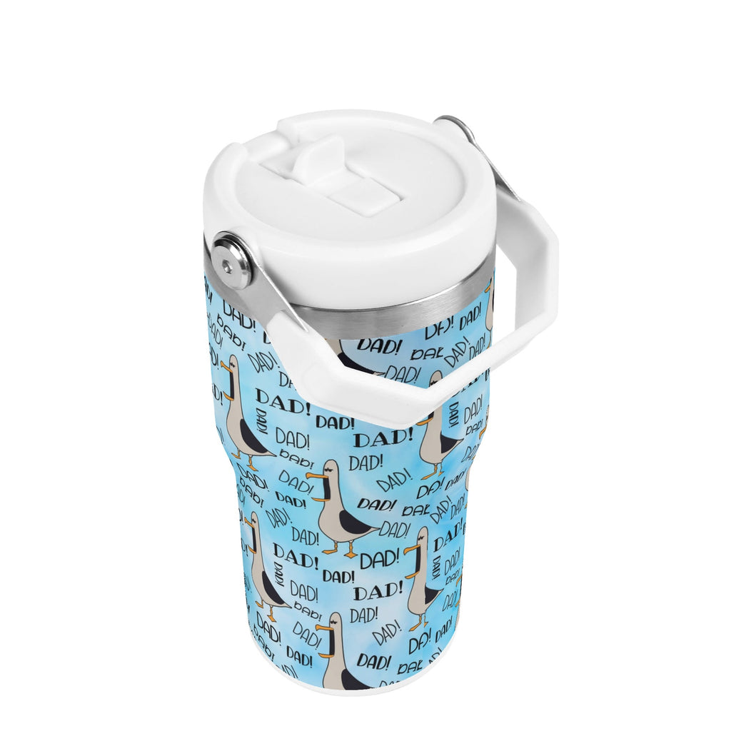 Personalised Dad Seagull 20oz Stainless Steel Tumbler Screw On Lid With Straw Personalised 20oz Tumbler with Top Handle animal Dad Printed Offshore