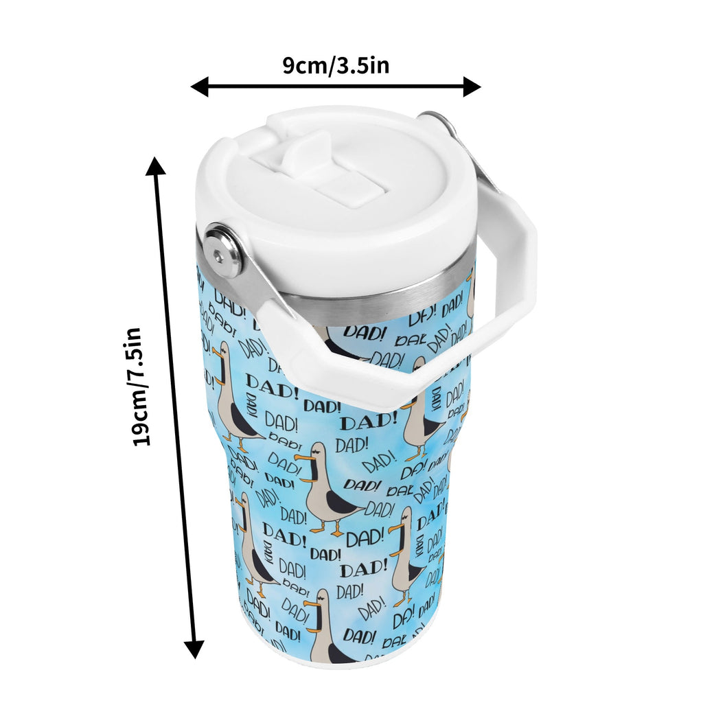Personalised Dad Seagull 20oz Stainless Steel Tumbler Screw On Lid With Straw Personalised 20oz Tumbler with Top Handle animal Dad Printed Offshore
