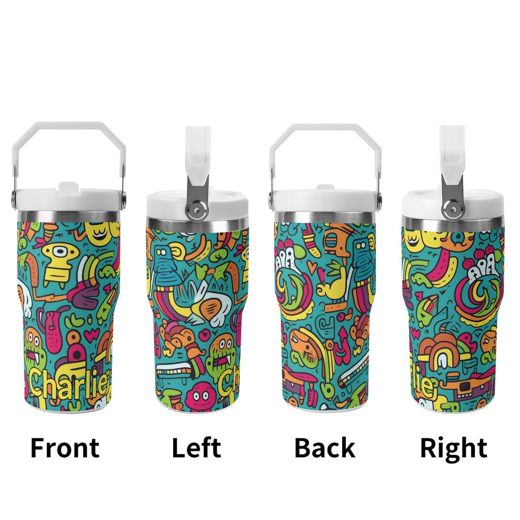 Personalised Crazy Characters 20oz Stainless Steel Tumbler Screw On Lid With Straw Personalised 20oz Tumbler with Top Handle Printed Offshore Sci Fi