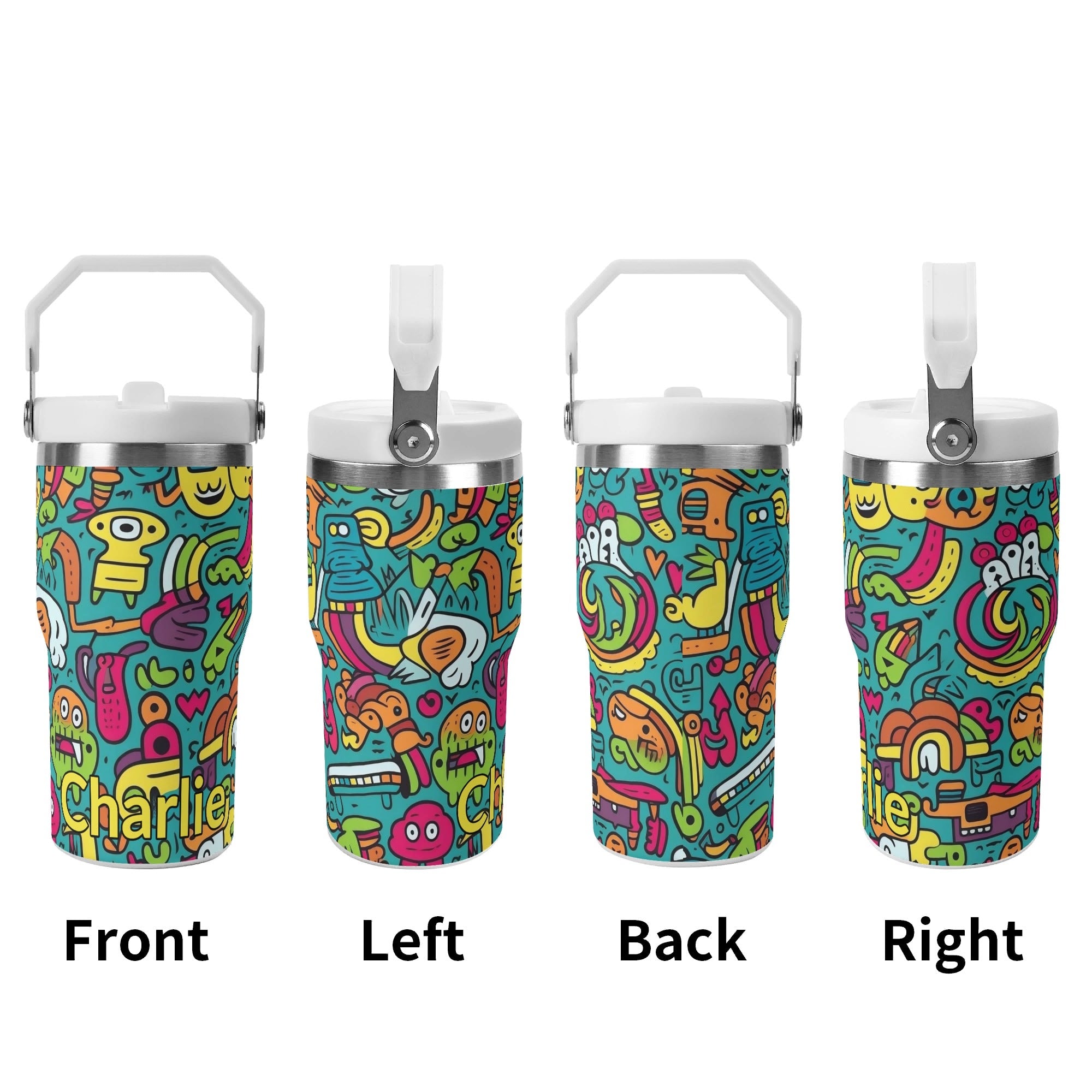 Personalised Crazy Characters 20oz Stainless Steel Tumbler Screw On Lid With Straw Personalised 20oz Tumbler with Top Handle Printed Offshore Sci Fi