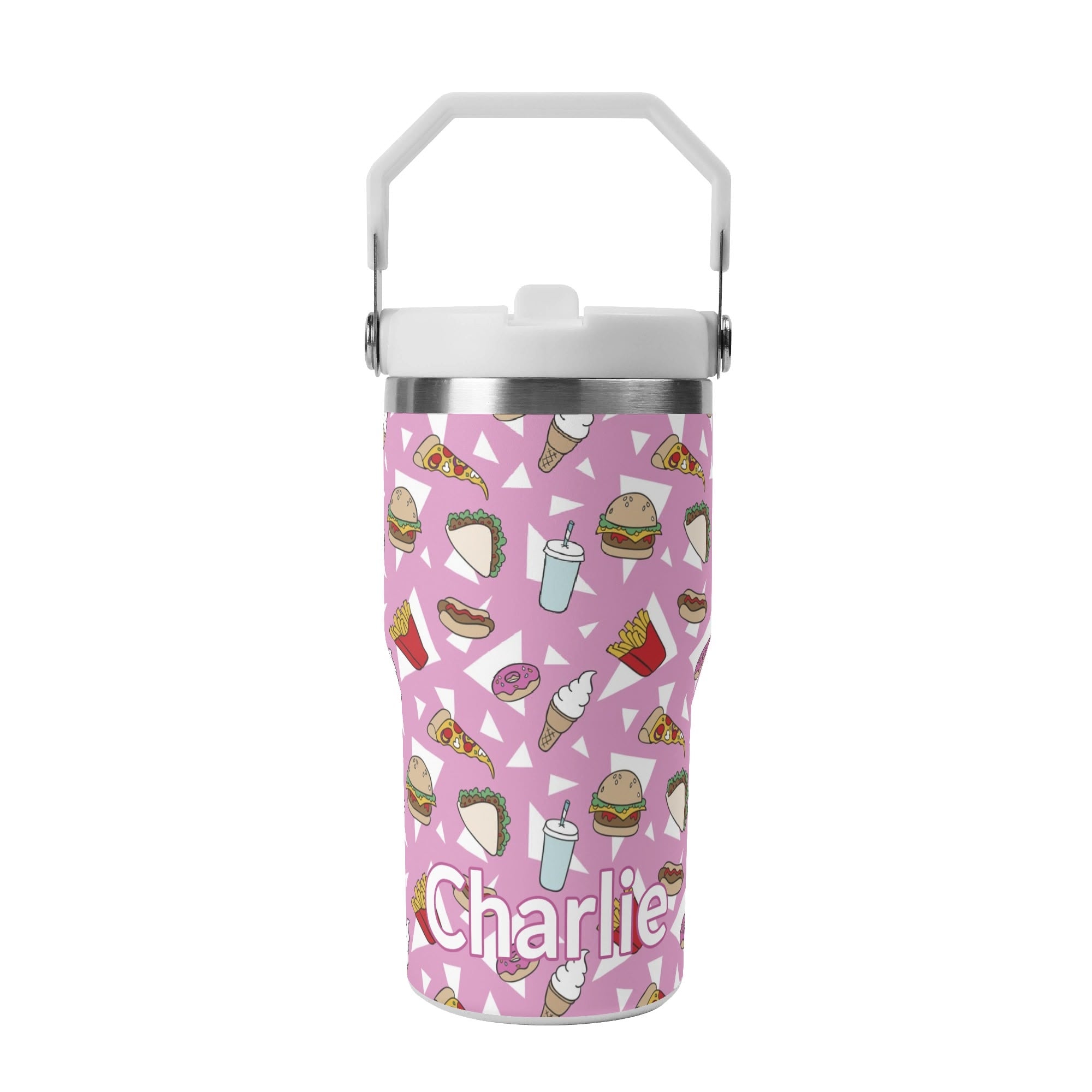 Personalised Fast Food 20oz Stainless Steel Tumbler Screw On Lid With Straw Default Title Personalised 20oz Tumbler with Top Handle Food Printed Offshore