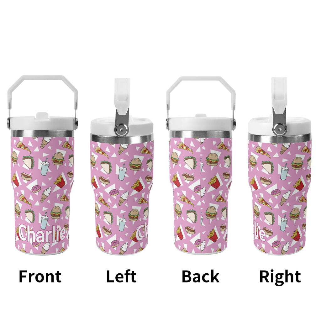 Personalised Fast Food 20oz Stainless Steel Tumbler Screw On Lid With Straw Personalised 20oz Tumbler with Top Handle Food Printed Offshore