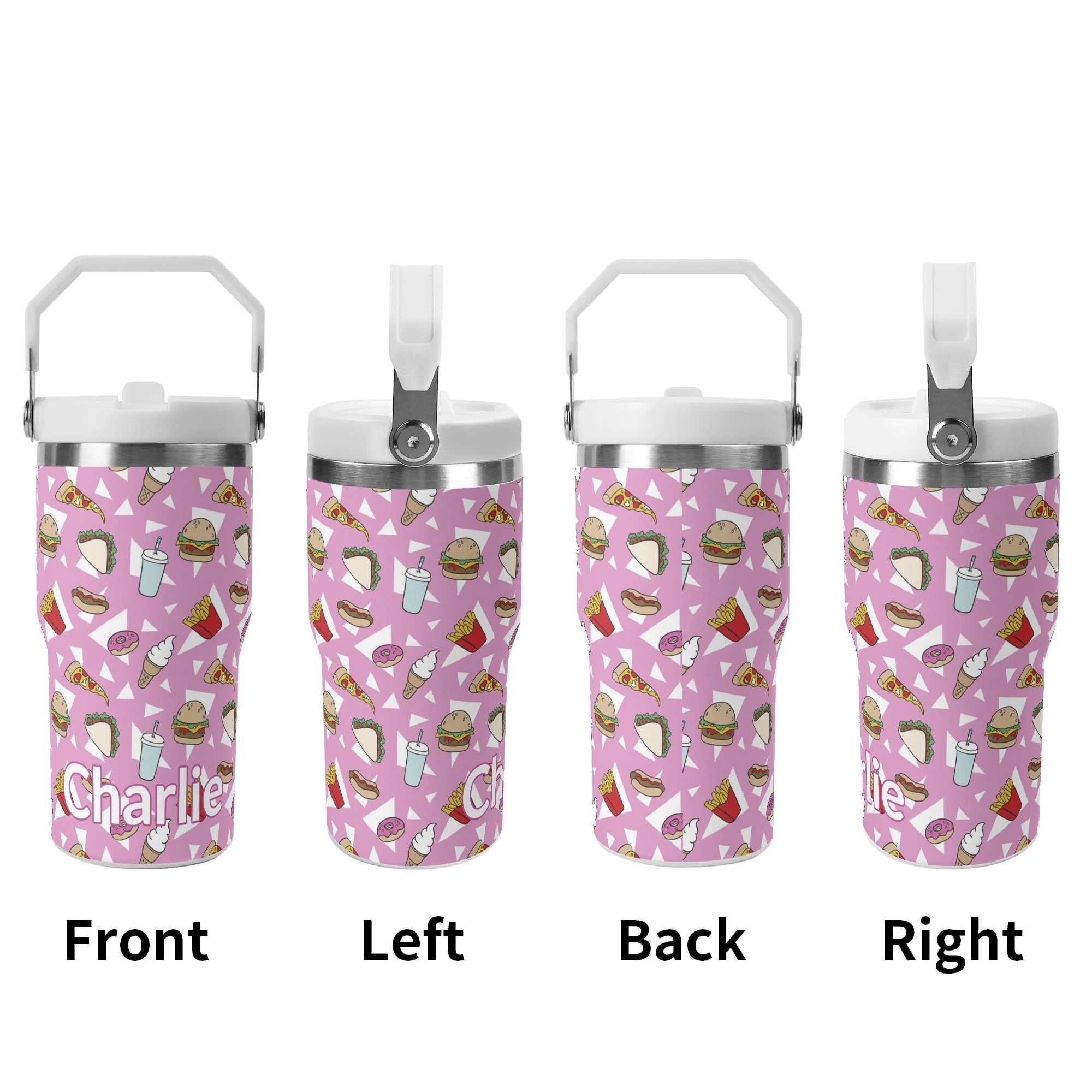 Personalised Fast Food 20oz Stainless Steel Tumbler Screw On Lid With Straw Personalised 20oz Tumbler with Top Handle Food Printed Offshore