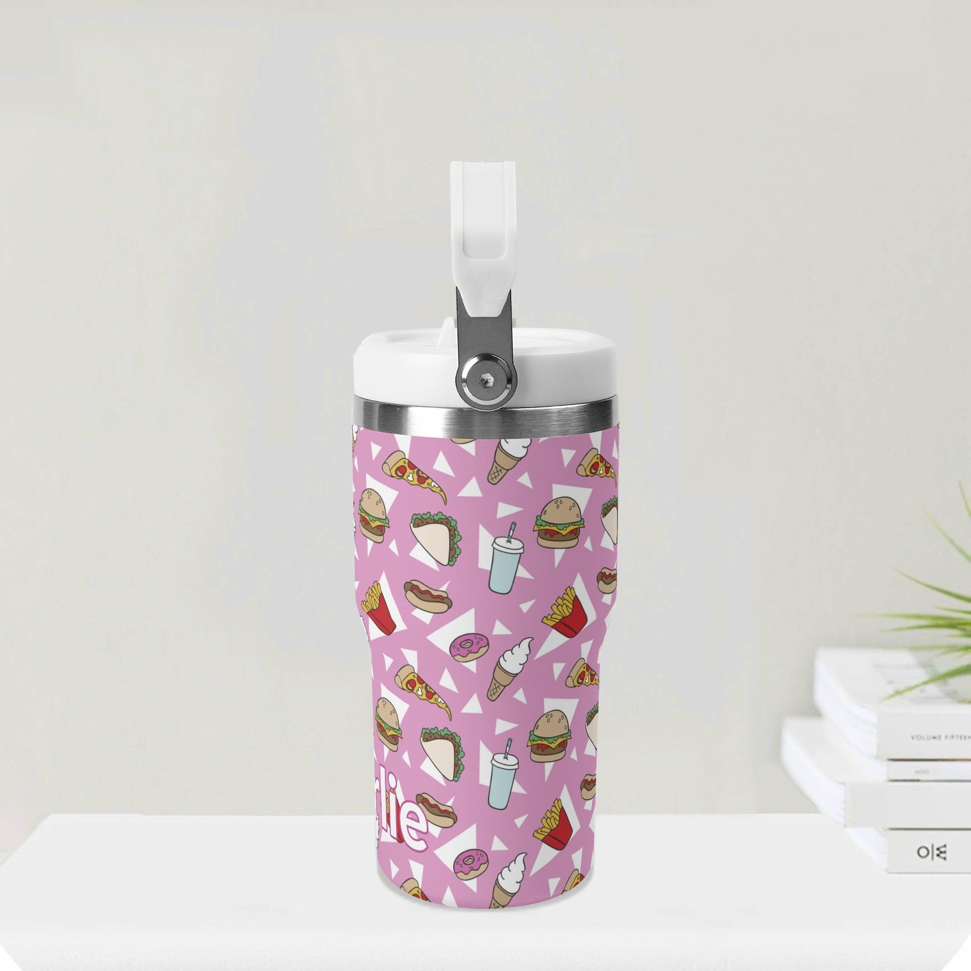 Personalised Fast Food 20oz Stainless Steel Tumbler Screw On Lid With Straw Personalised 20oz Tumbler with Top Handle Food Printed Offshore