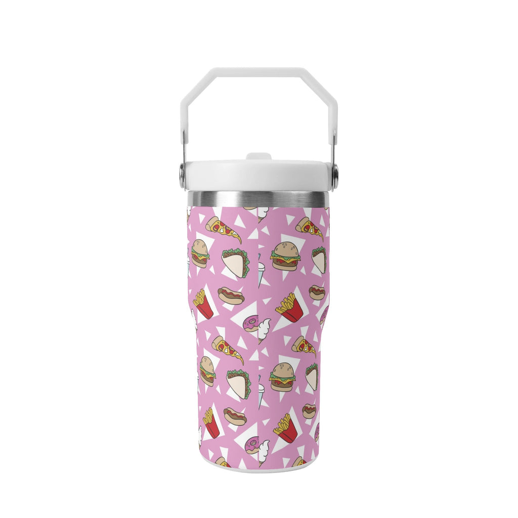 Personalised Fast Food 20oz Stainless Steel Tumbler Screw On Lid With Straw Personalised 20oz Tumbler with Top Handle Food Printed Offshore
