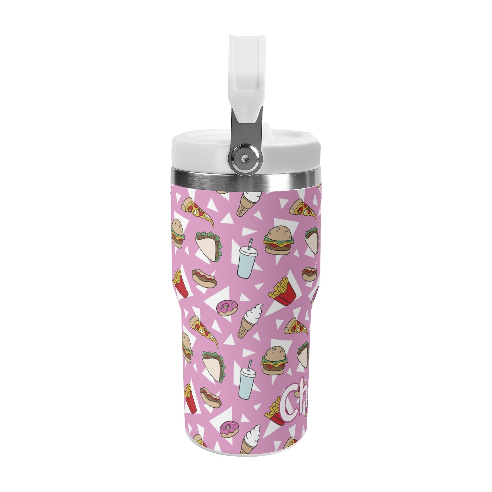 Personalised Fast Food 20oz Stainless Steel Tumbler Screw On Lid With Straw Personalised 20oz Tumbler with Top Handle Food Printed Offshore