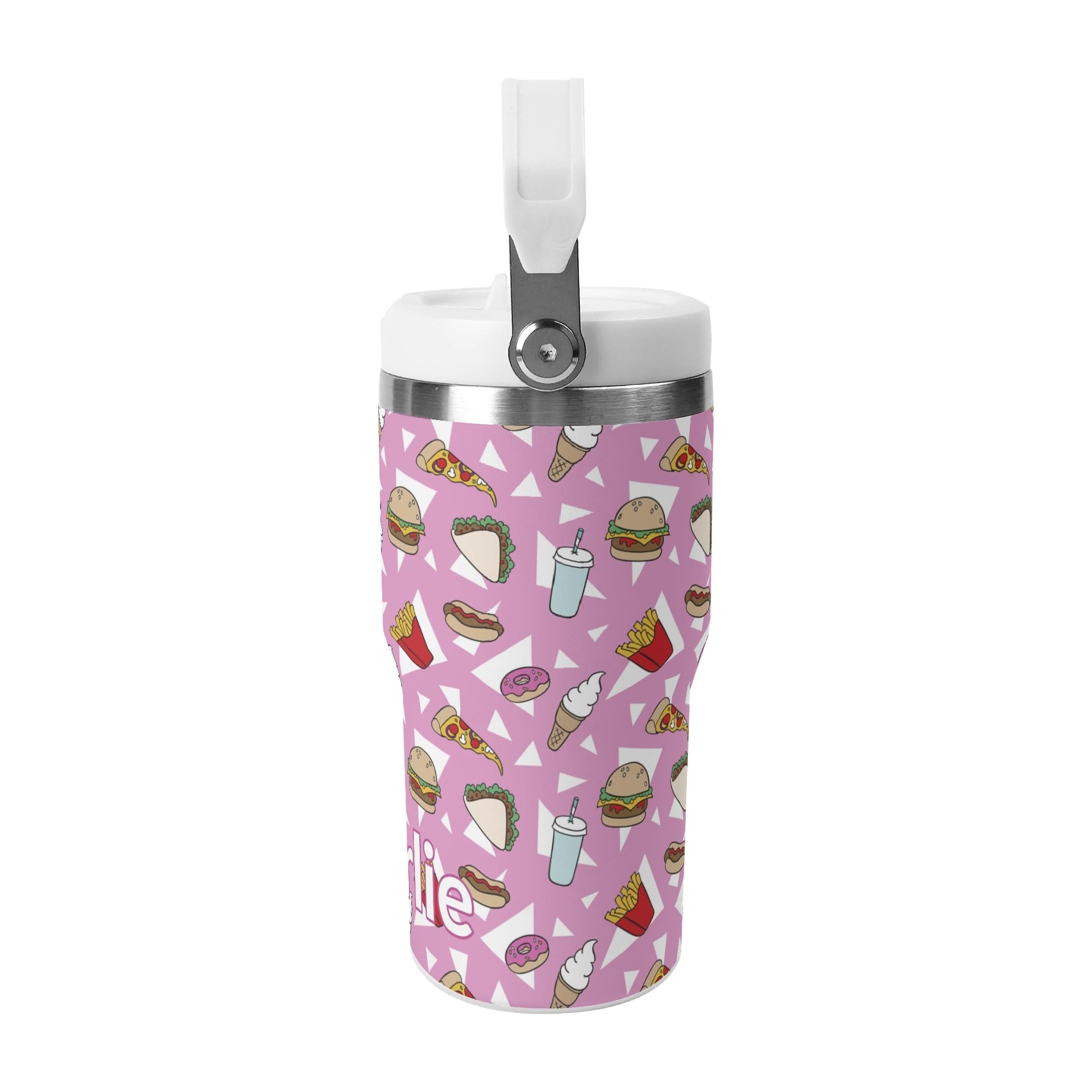 Personalised Fast Food 20oz Stainless Steel Tumbler Screw On Lid With Straw Personalised 20oz Tumbler with Top Handle Food Printed Offshore