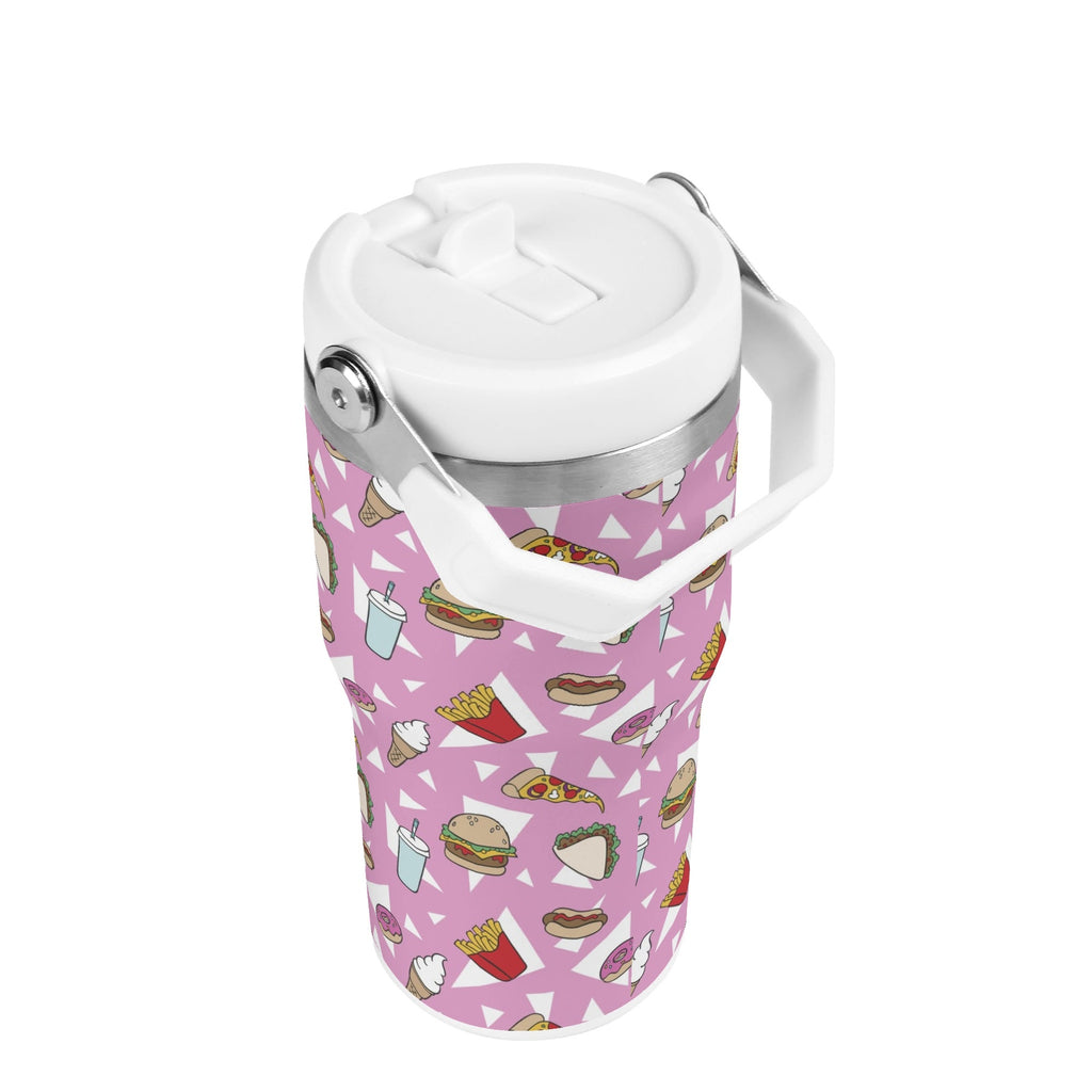 Personalised Fast Food 20oz Stainless Steel Tumbler Screw On Lid With Straw Personalised 20oz Tumbler with Top Handle Food Printed Offshore