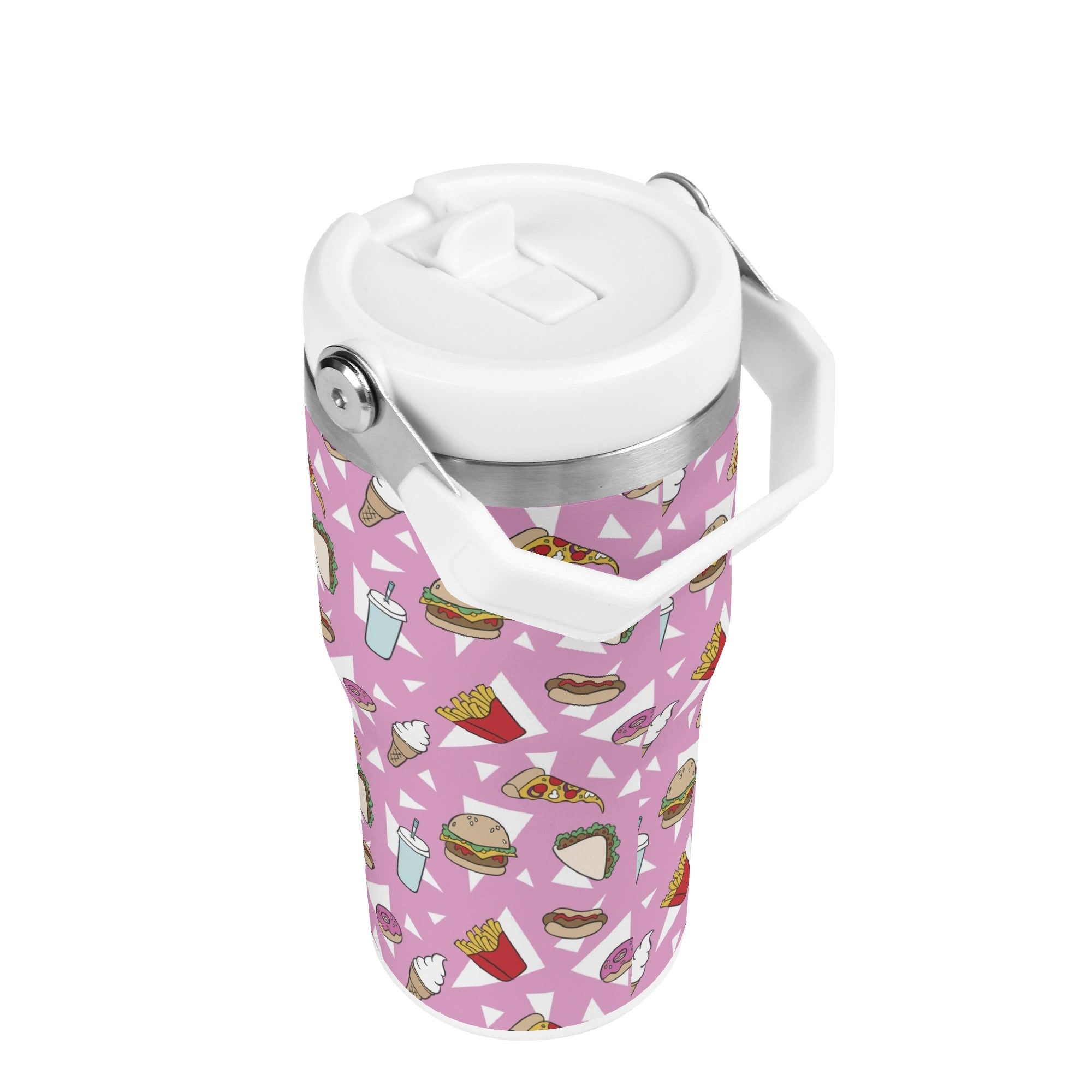 Personalised Fast Food 20oz Stainless Steel Tumbler Screw On Lid With Straw Personalised 20oz Tumbler with Top Handle Food Printed Offshore