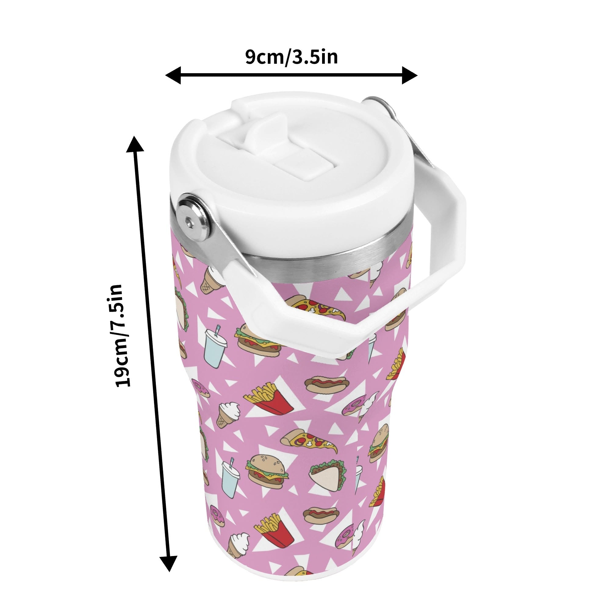 Personalised Fast Food 20oz Stainless Steel Tumbler Screw On Lid With Straw Personalised 20oz Tumbler with Top Handle Food Printed Offshore