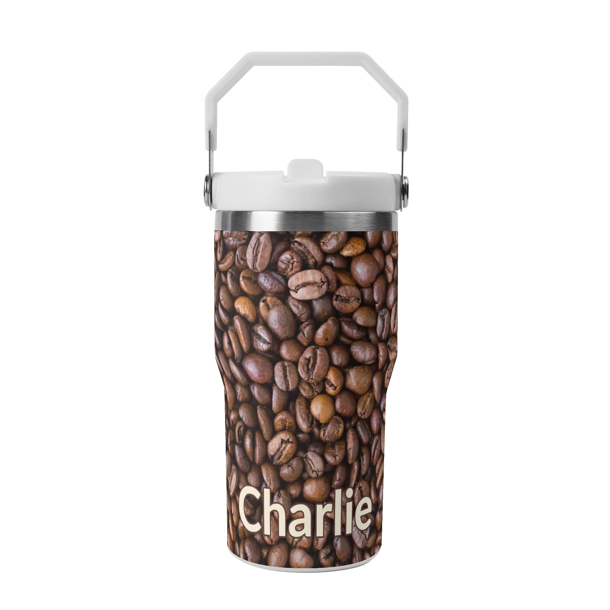 Personalised Coffee Beans 20oz Stainless Steel Tumbler Screw On Lid With Straw Default Title Personalised 20oz Tumbler with Top Handle Coffee Printed Offshore
