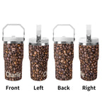 Personalised Coffee Beans 20oz Stainless Steel Tumbler Screw On Lid With Straw Personalised 20oz Tumbler with Top Handle Coffee Printed Offshore