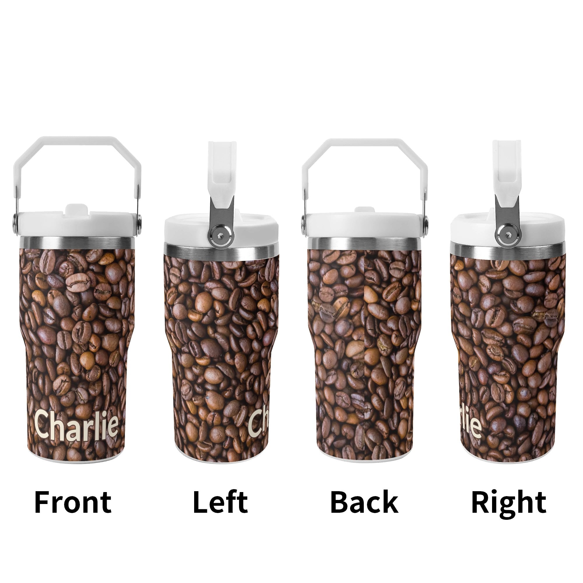 Personalised Coffee Beans 20oz Stainless Steel Tumbler Screw On Lid With Straw Personalised 20oz Tumbler with Top Handle Coffee Printed Offshore