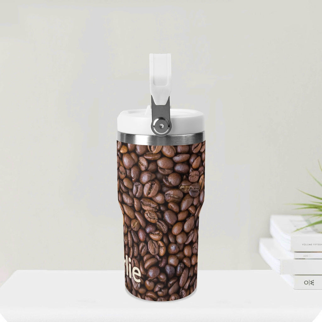 Personalised Coffee Beans 20oz Stainless Steel Tumbler Screw On Lid With Straw Personalised 20oz Tumbler with Top Handle Coffee Printed Offshore