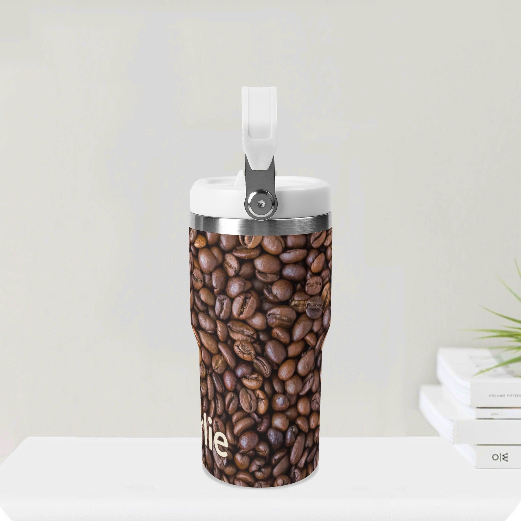 Personalised Coffee Beans 20oz Stainless Steel Tumbler Screw On Lid With Straw Personalised 20oz Tumbler with Top Handle Coffee Printed Offshore