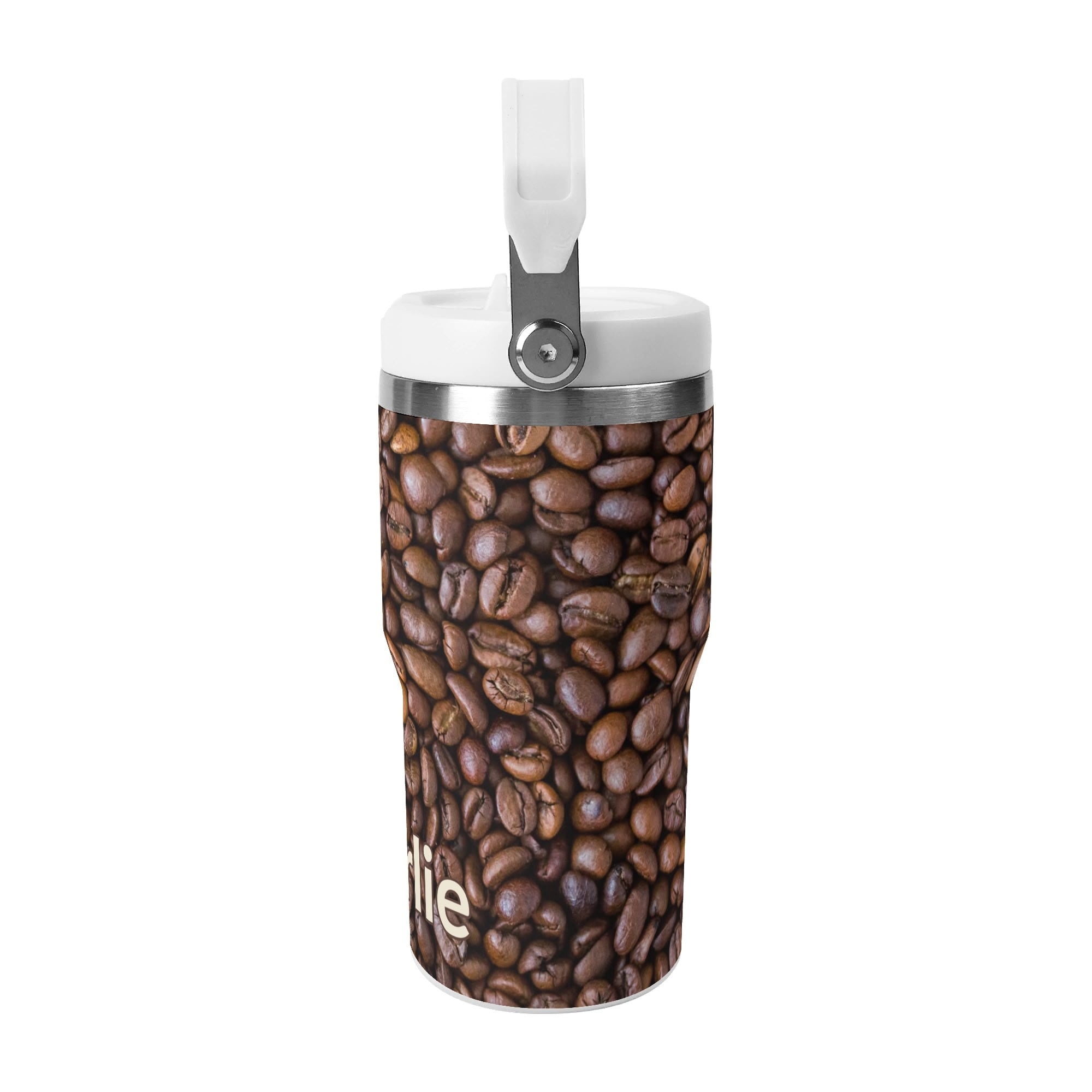 Personalised Coffee Beans 20oz Stainless Steel Tumbler Screw On Lid With Straw Personalised 20oz Tumbler with Top Handle Coffee Printed Offshore