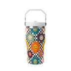 Personalised Happy Retro Flowers 20oz Stainless Steel Tumbler Screw On Lid With Straw Personalised 20oz Tumbler with Top Handle Printed Offshore Retro