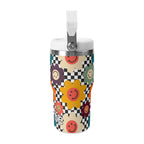 Personalised Happy Retro Flowers 20oz Stainless Steel Tumbler Screw On Lid With Straw Personalised 20oz Tumbler with Top Handle Printed Offshore Retro