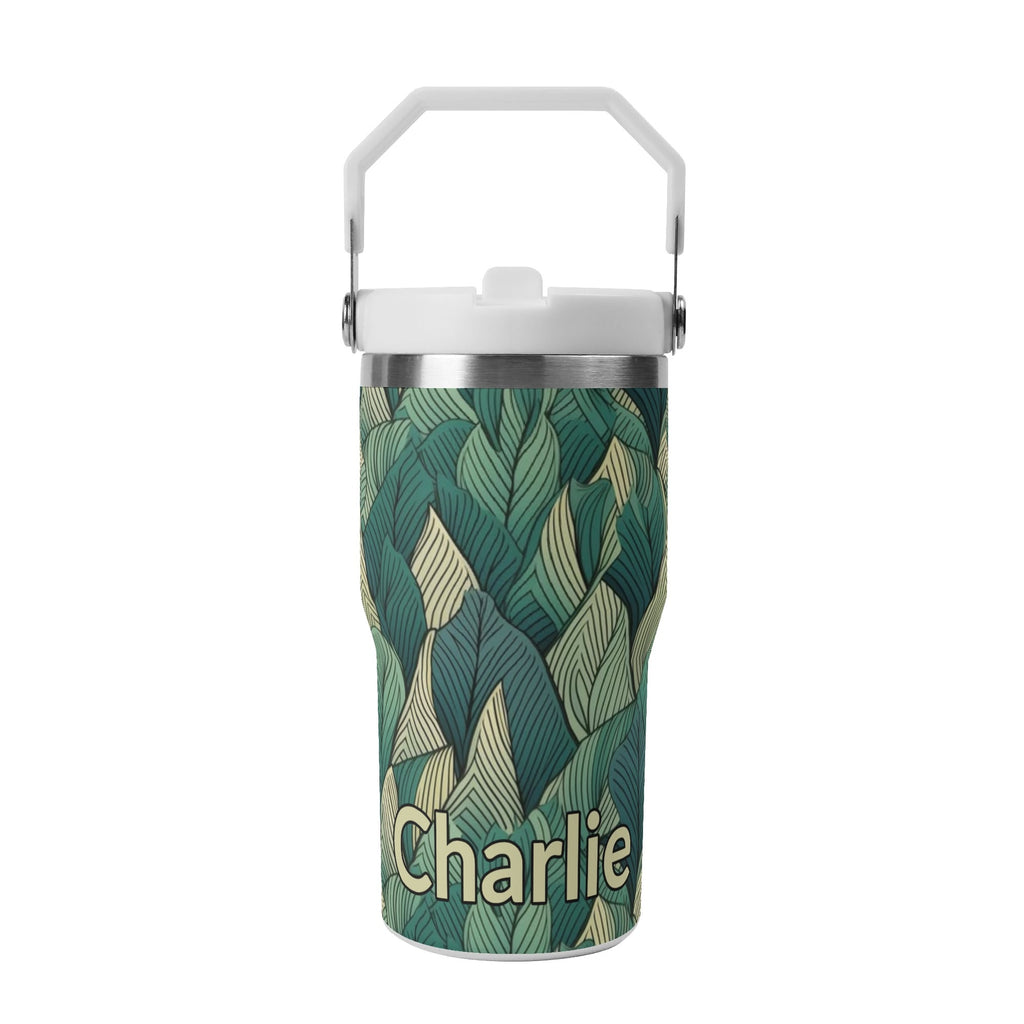 Personalised Leaves On Leaves 20oz Stainless Steel Tumbler Screw On Lid With Straw Default Title Personalised 20oz Tumbler with Top Handle Plants Printed Offshore