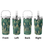Personalised Leaves On Leaves 20oz Stainless Steel Tumbler Screw On Lid With Straw Personalised 20oz Tumbler with Top Handle Plants Printed Offshore