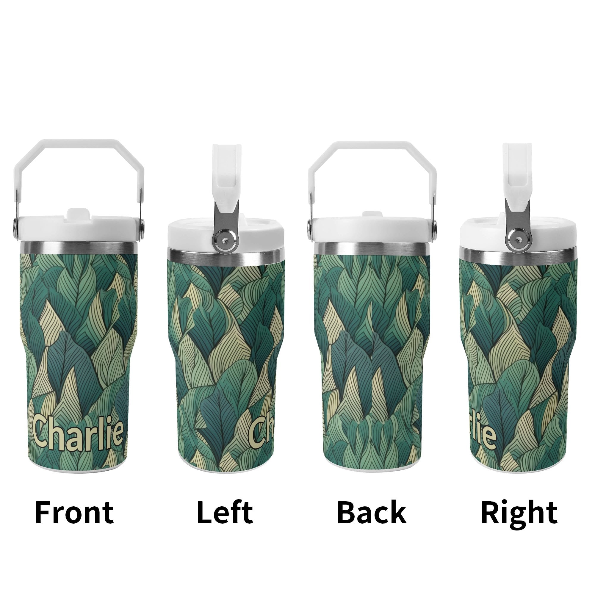 Personalised Leaves On Leaves 20oz Stainless Steel Tumbler Screw On Lid With Straw Personalised 20oz Tumbler with Top Handle Plants Printed Offshore