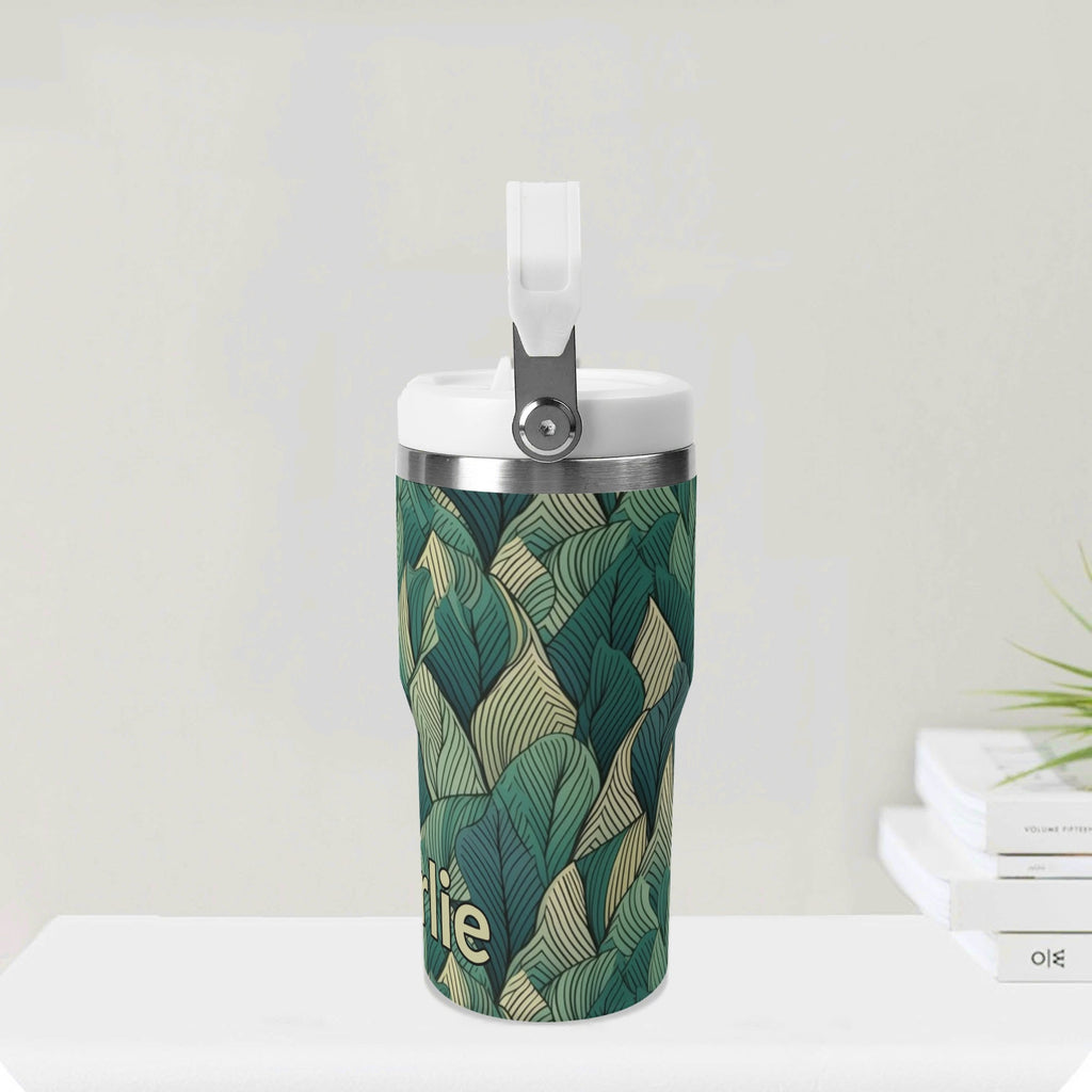 Personalised Leaves On Leaves 20oz Stainless Steel Tumbler Screw On Lid With Straw Personalised 20oz Tumbler with Top Handle Plants Printed Offshore
