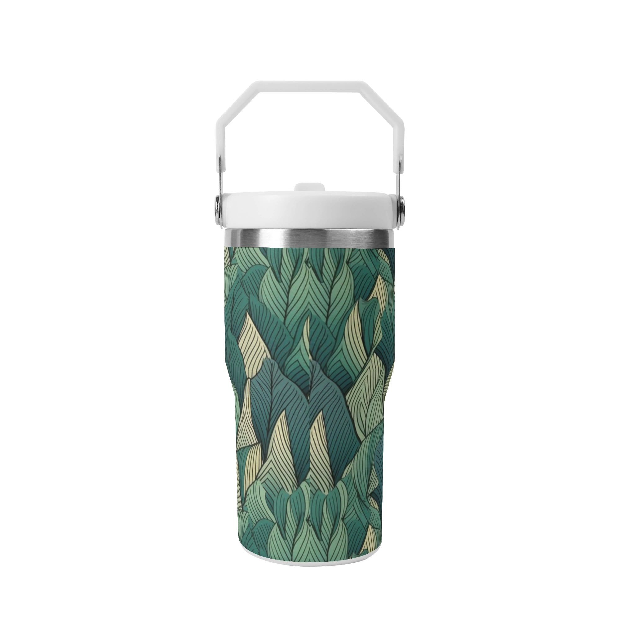 Personalised Leaves On Leaves 20oz Stainless Steel Tumbler Screw On Lid With Straw Personalised 20oz Tumbler with Top Handle Plants Printed Offshore