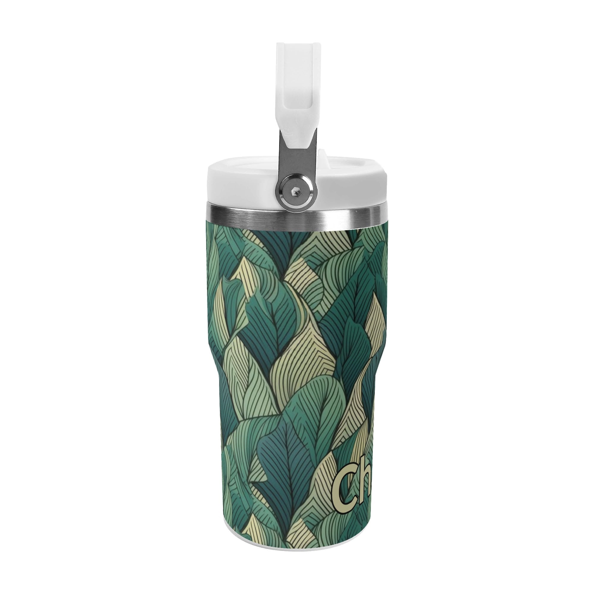 Personalised Leaves On Leaves 20oz Stainless Steel Tumbler Screw On Lid With Straw Personalised 20oz Tumbler with Top Handle Plants Printed Offshore