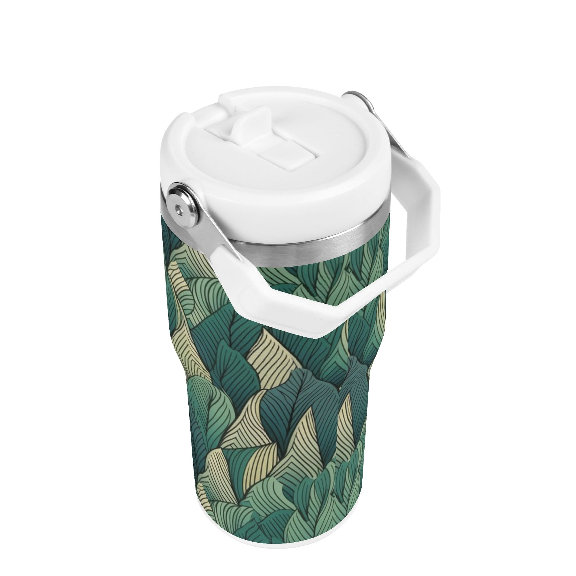 Personalised Leaves On Leaves 20oz Stainless Steel Tumbler Screw On Lid With Straw Personalised 20oz Tumbler with Top Handle Plants Printed Offshore