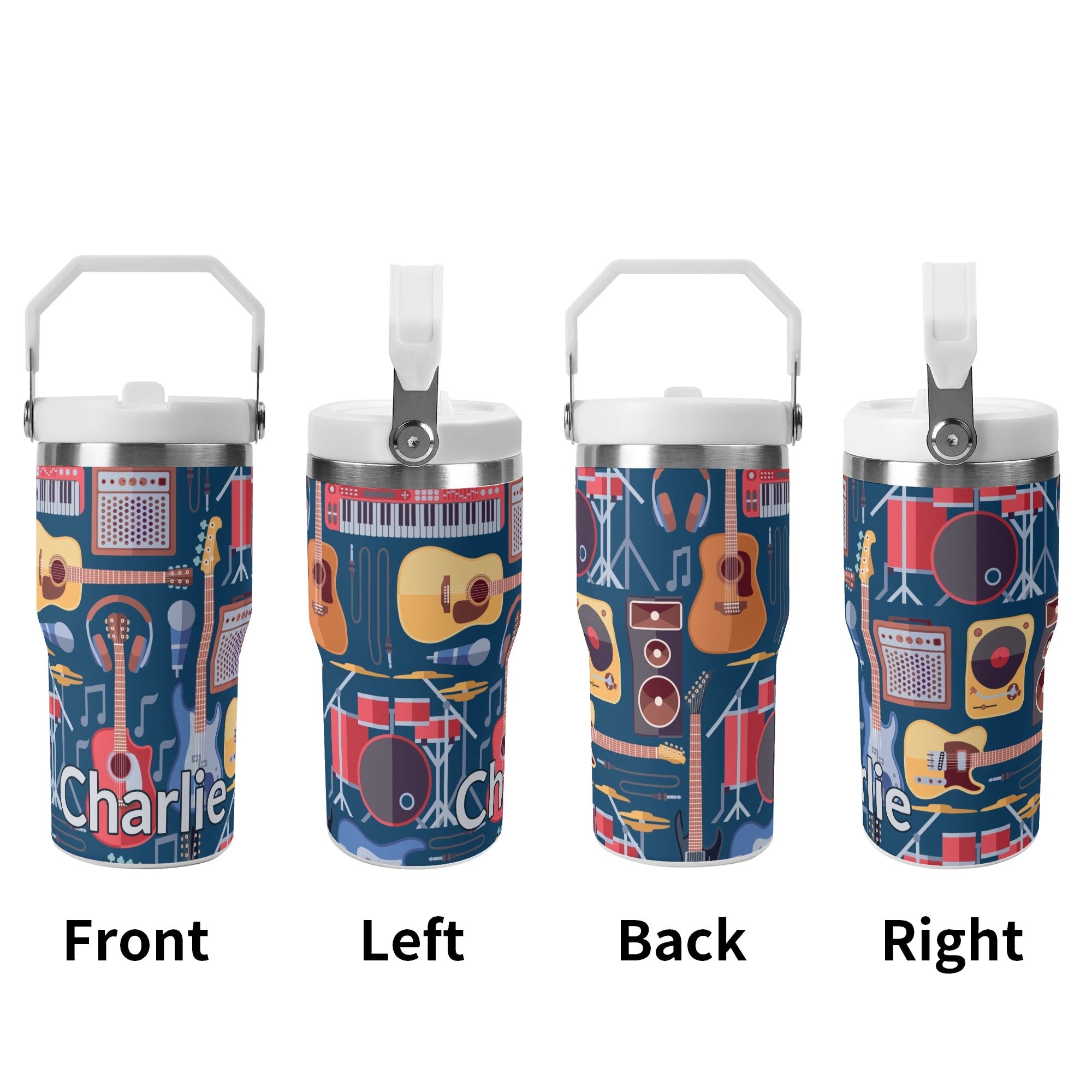 Personalised Music Instruments 20oz Stainless Steel Tumbler Screw On Lid With Straw Personalised 20oz Tumbler with Top Handle Music Printed Offshore