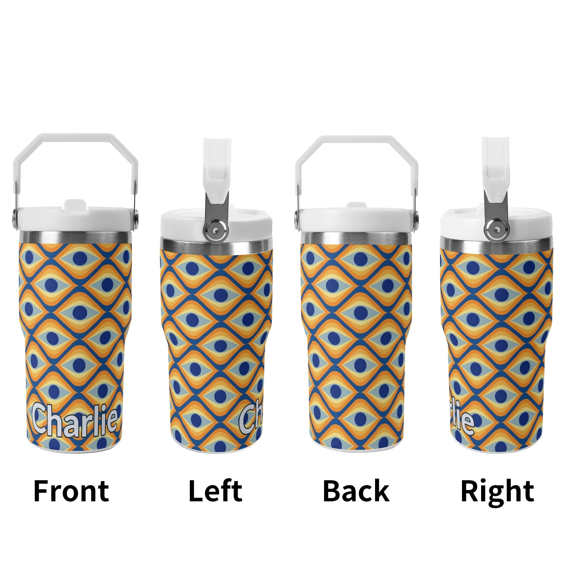 Personalised Retro Eyes 20oz Stainless Steel Tumbler Screw On Lid With Straw Personalised 20oz Tumbler with Top Handle Printed Offshore Retro