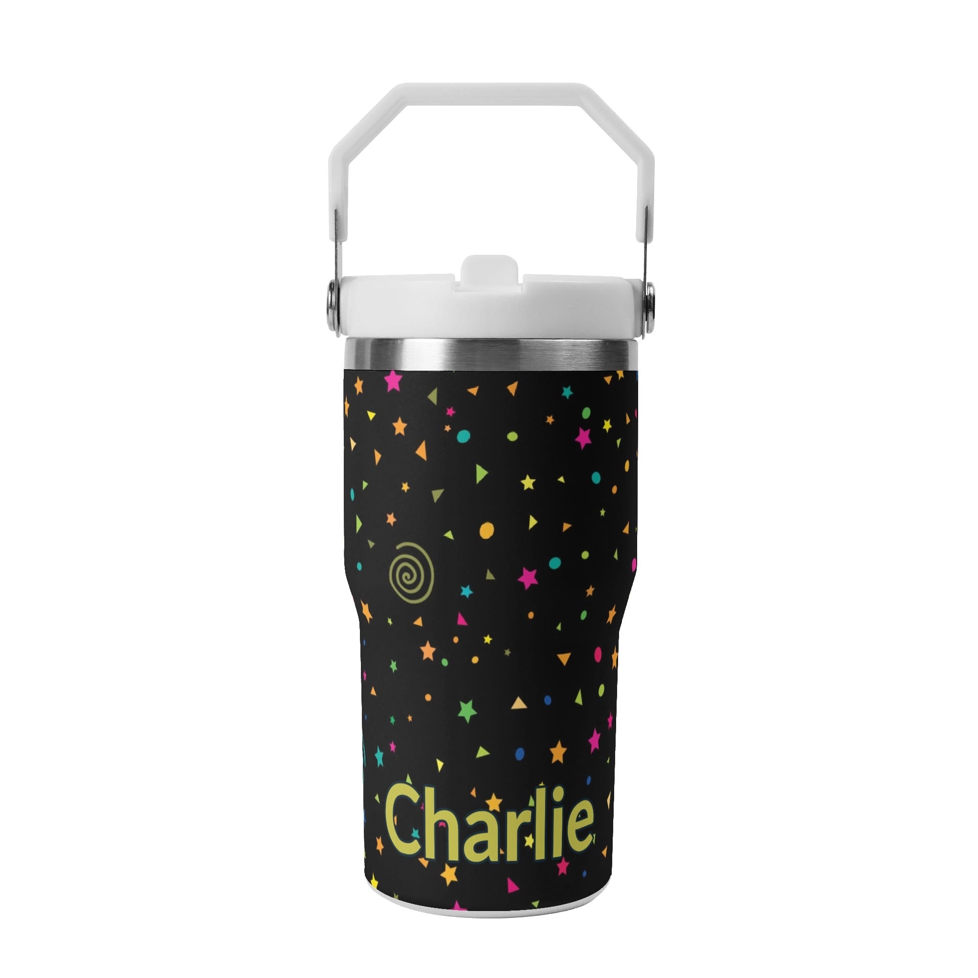 Personalised Stars And Swirls 20oz Stainless Steel Tumbler Screw On Lid With Straw Default Title Personalised 20oz Tumbler with Top Handle Printed Offshore