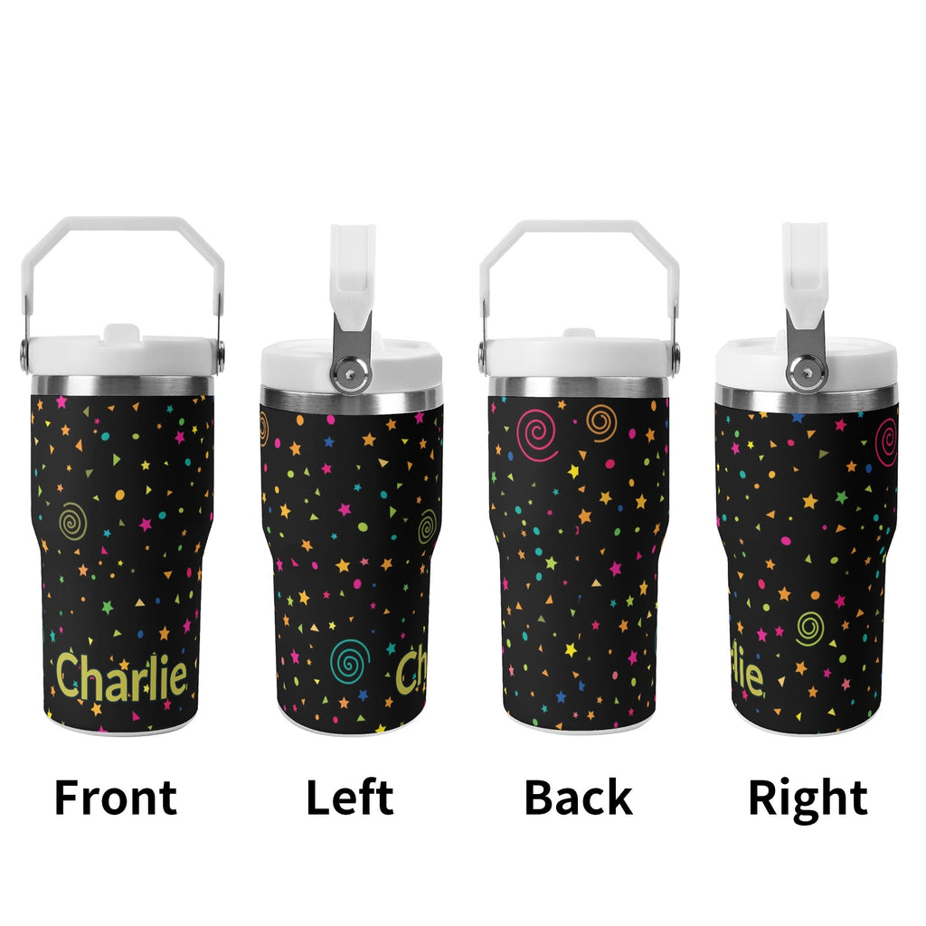 Personalised Stars And Swirls 20oz Stainless Steel Tumbler Screw On Lid With Straw Personalised 20oz Tumbler with Top Handle Printed Offshore