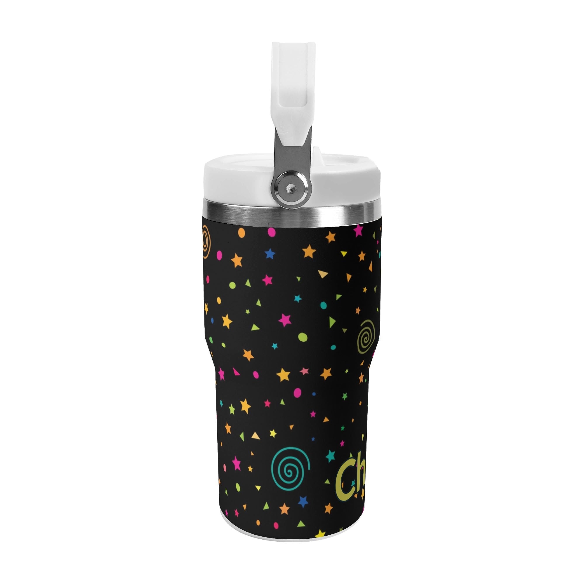 Personalised Stars And Swirls 20oz Stainless Steel Tumbler Screw On Lid With Straw Personalised 20oz Tumbler with Top Handle Printed Offshore